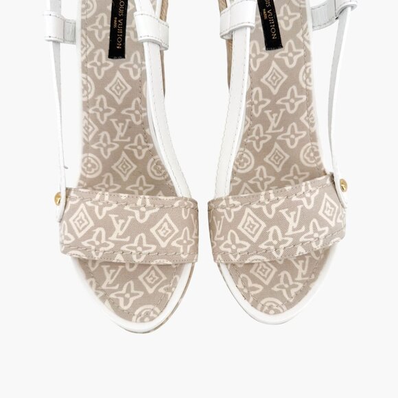 Louis Vuitton Espadrille Wedge Sandals Size 38.5 US 8.5 Beige LV Canvas Platform - Picture 3 of 14